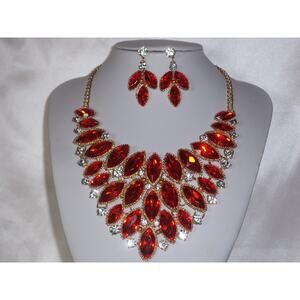 Red rhinestone necklace, red necklace, statement prom party wedding jewelry set